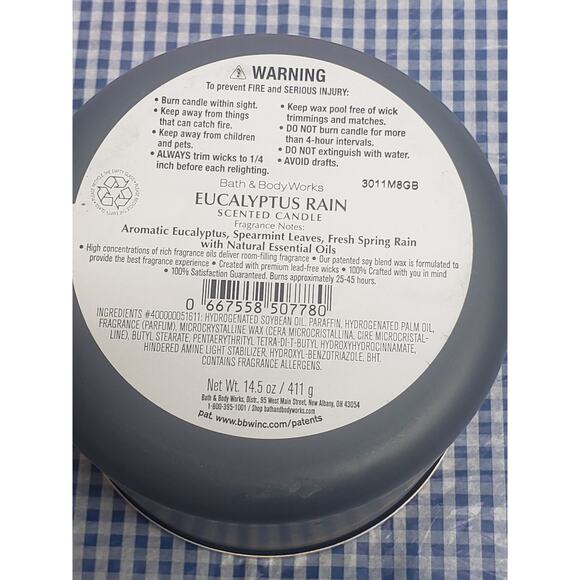 BBW Eucalyptus Rain Large 3 Wick Candle Home Fragrance Decor - Picture 2 of 2
